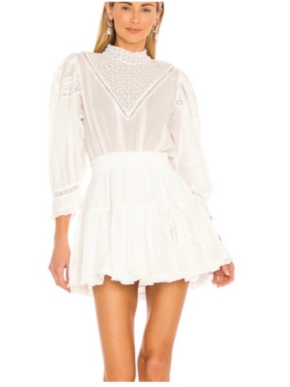 LoveShackFancy Viola Dress Antique White Lace Cotton Prairie Mini Coquette